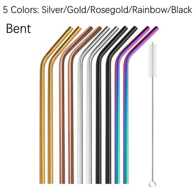 Stainless Steel Color Reusable Metal Straws Set with Cleaner Brush-Grand Kitchen