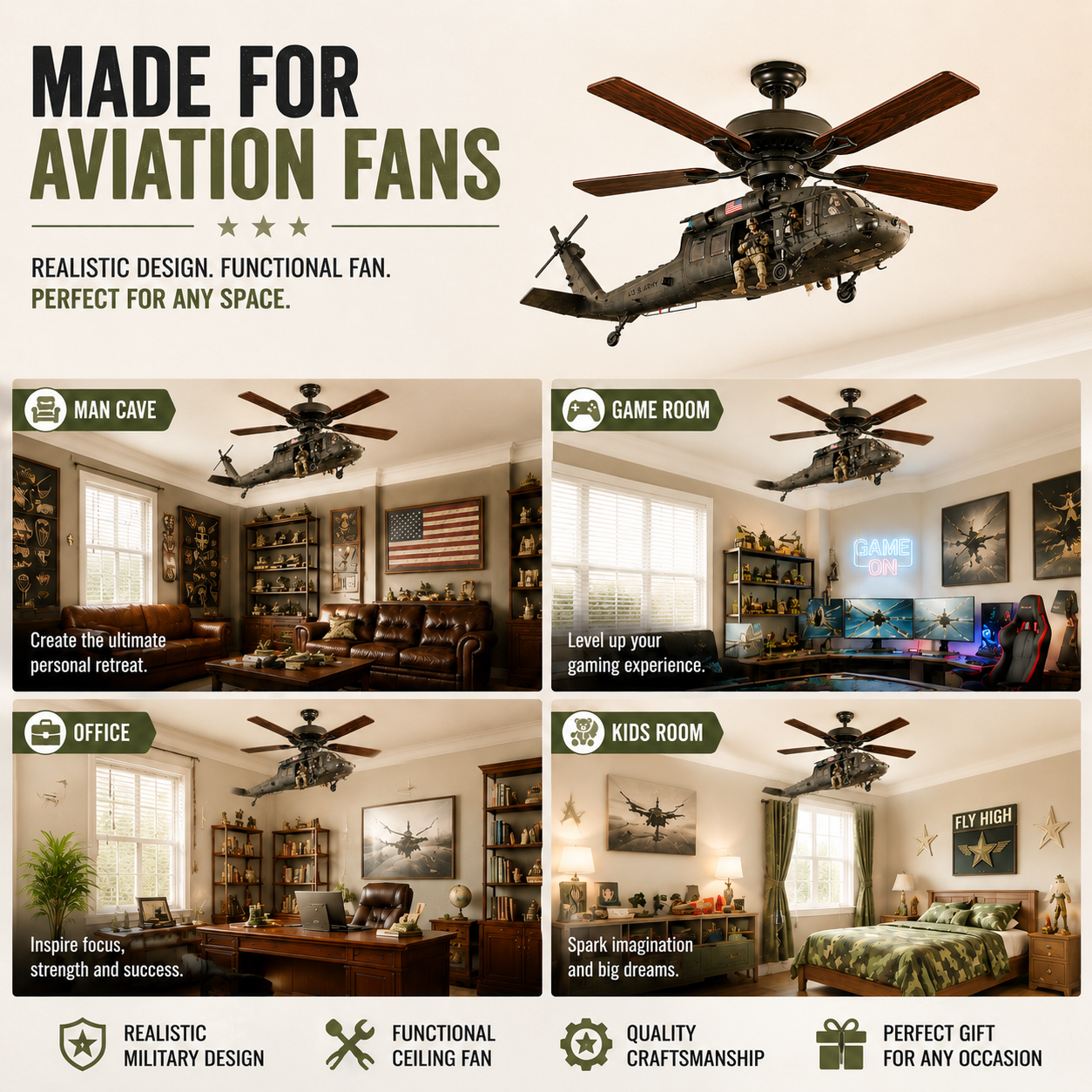 🔥 Hot Sale 50% OFF-🚁 Helicopter Ceiling Fan Decoration – Flying Aviation Display