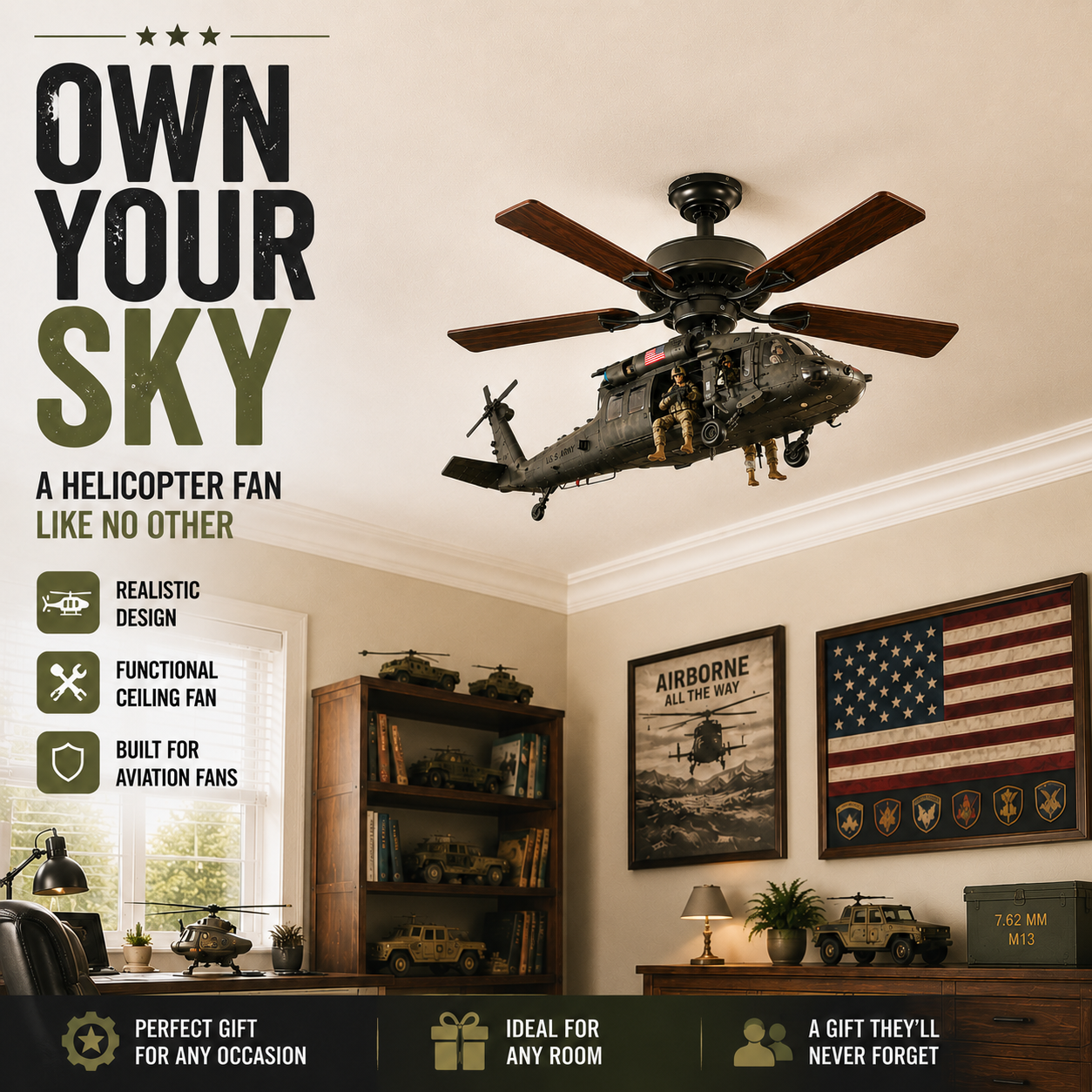 🔥 Hot Sale 50% OFF-🚁 Helicopter Ceiling Fan Decoration – Flying Aviation Display