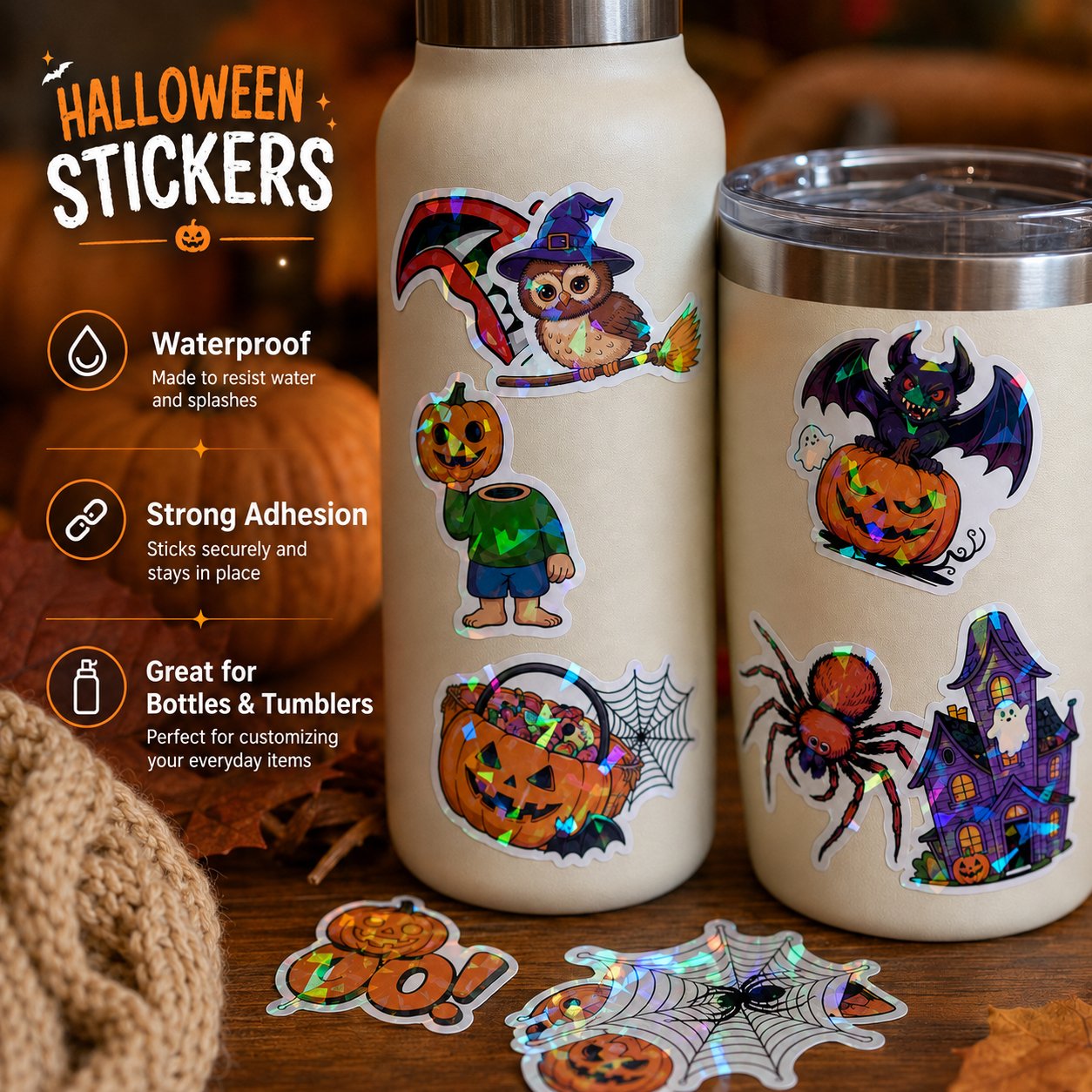 🔥 limited halloween deal — 49% off! 🎃 Holographic Halloween Sticker Pack — Add Spooky Sparkle Everywhere! 👻✨
