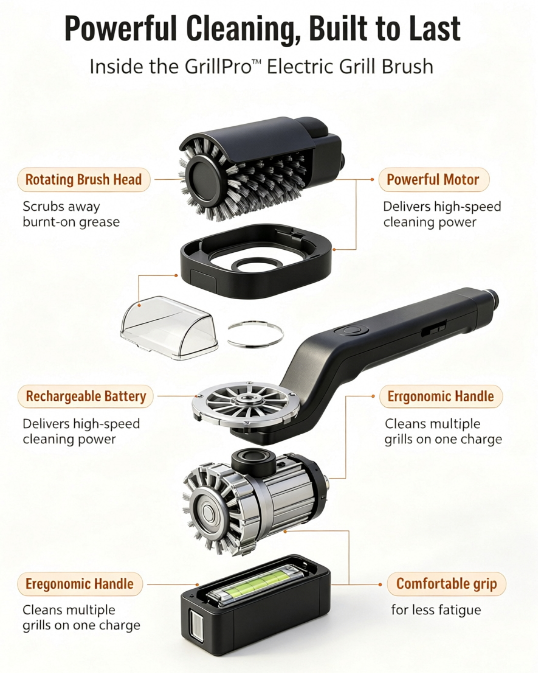 š„ GrillPro⢠Electric BBQ Grill Brush Clean Your Grill in Just 5 Minutes Power Through Grease. Enjoy Better BBQ.