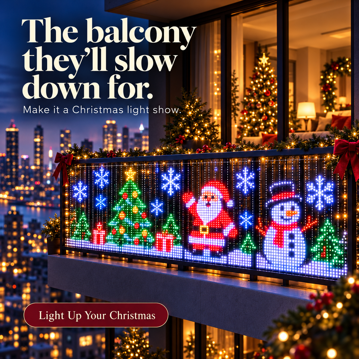 ✨ LAST DAY — 50% OFF!🎄🔥 Turn Your Balcony Into a Christmas Show – Animated LED Pixel Curtain Lights🎅