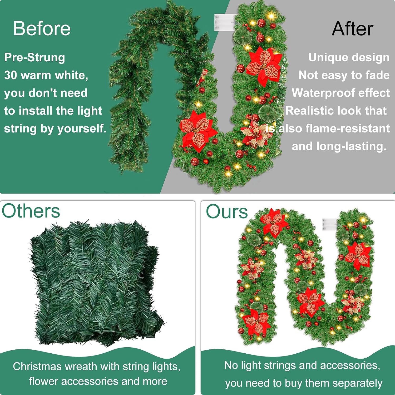 🎄 Christmas Early Bird Sale – 50% OFF | Premium Artificial Leather Christmas Tree Garland with Warm LED Lights ✨