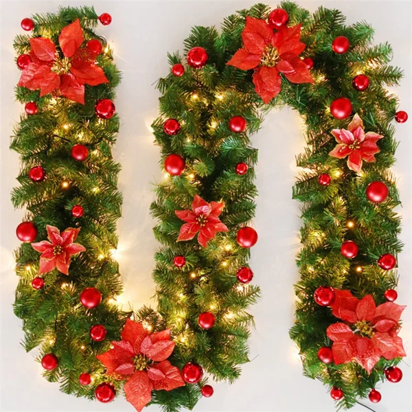 🎄 Christmas Early Bird Sale – 50% OFF | Premium Artificial Leather Christmas Tree Garland with Warm LED Lights ✨