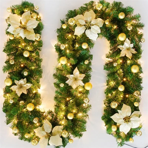 🎄 Christmas Early Bird Sale – 50% OFF | Premium Artificial Leather Christmas Tree Garland with Warm LED Lights ✨