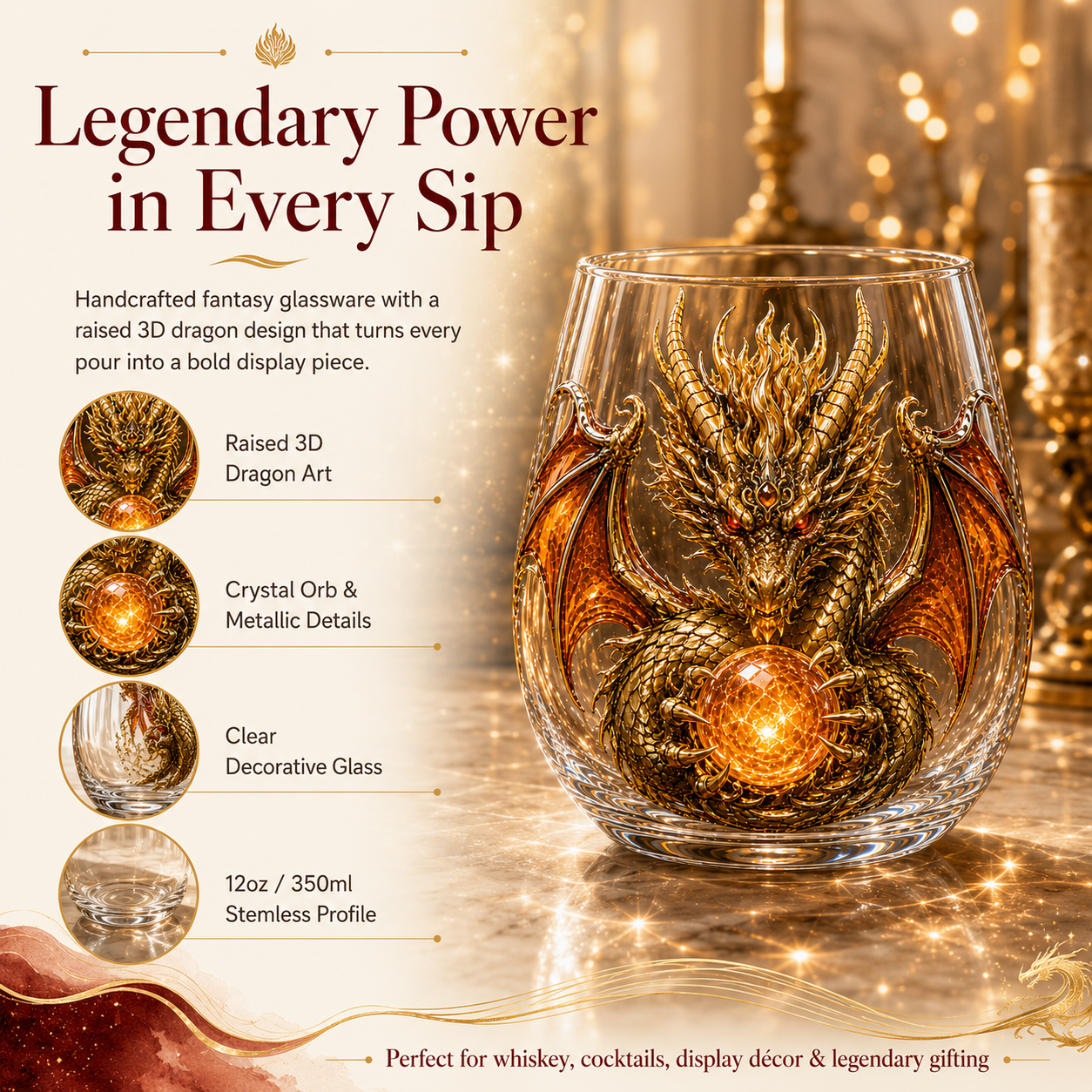 🐉✨ 3D Mythic Dragon Glass Art Cup | Luxury Raised Fantasy Glassware for Whiskey, Home Bar Décor & Legendary Gifts ^🎁