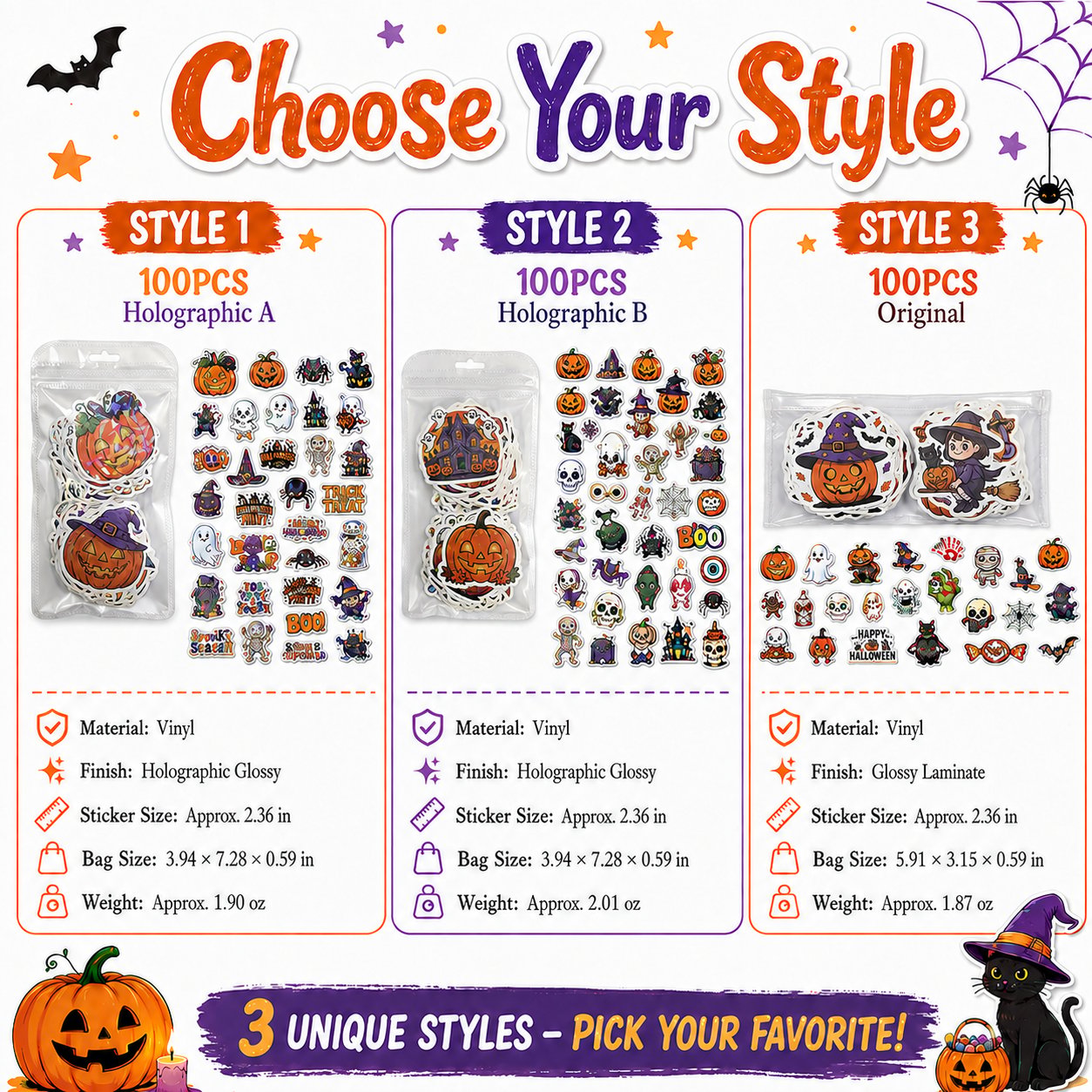 🔥 limited halloween deal — 49% off! 🎃 Holographic Halloween Sticker Pack — Add Spooky Sparkle Everywhere! 👻✨