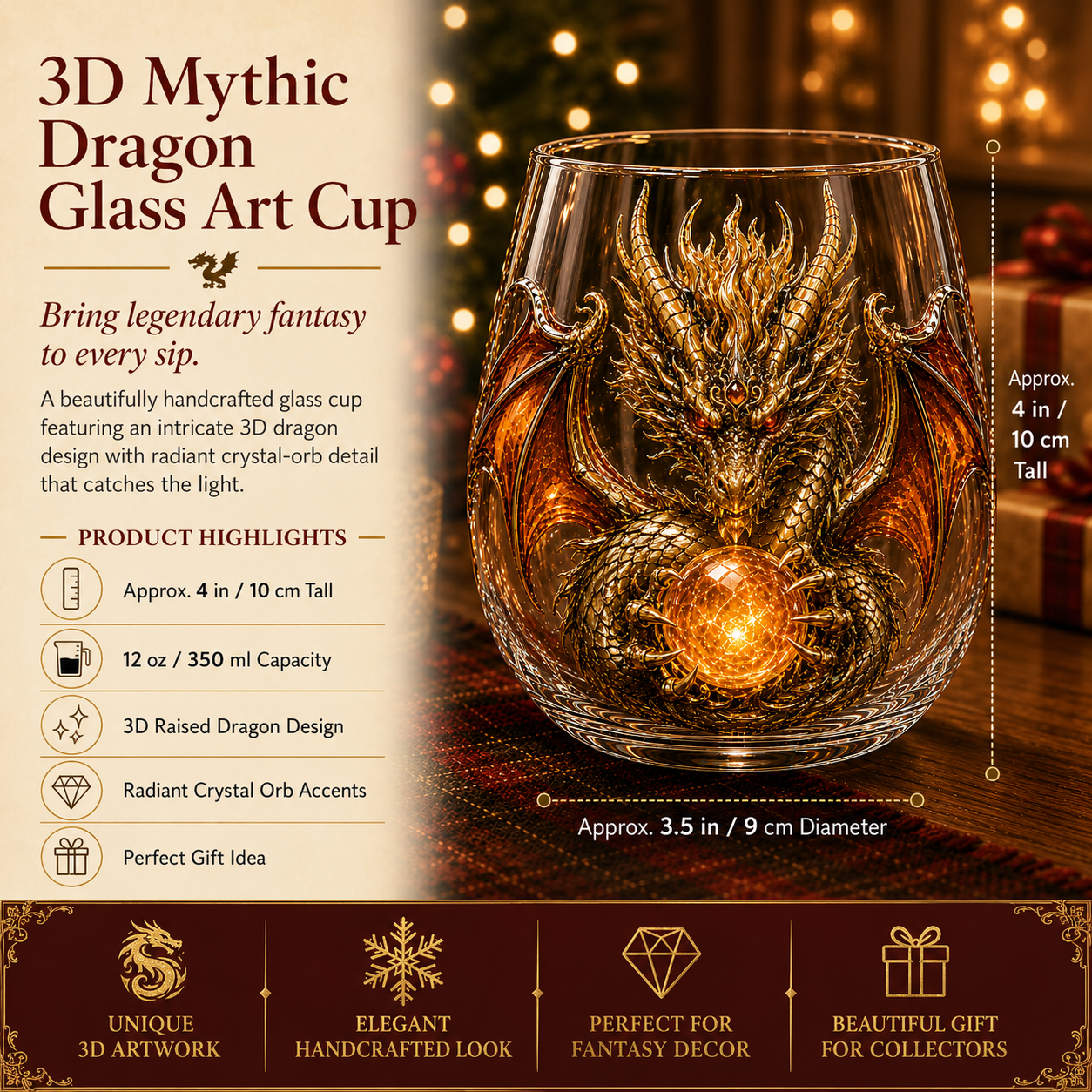 🐉✨ 3D Mythic Dragon Glass Art Cup | Luxury Raised Fantasy Glassware for Whiskey, Home Bar Décor & Legendary Gifts ^🎁