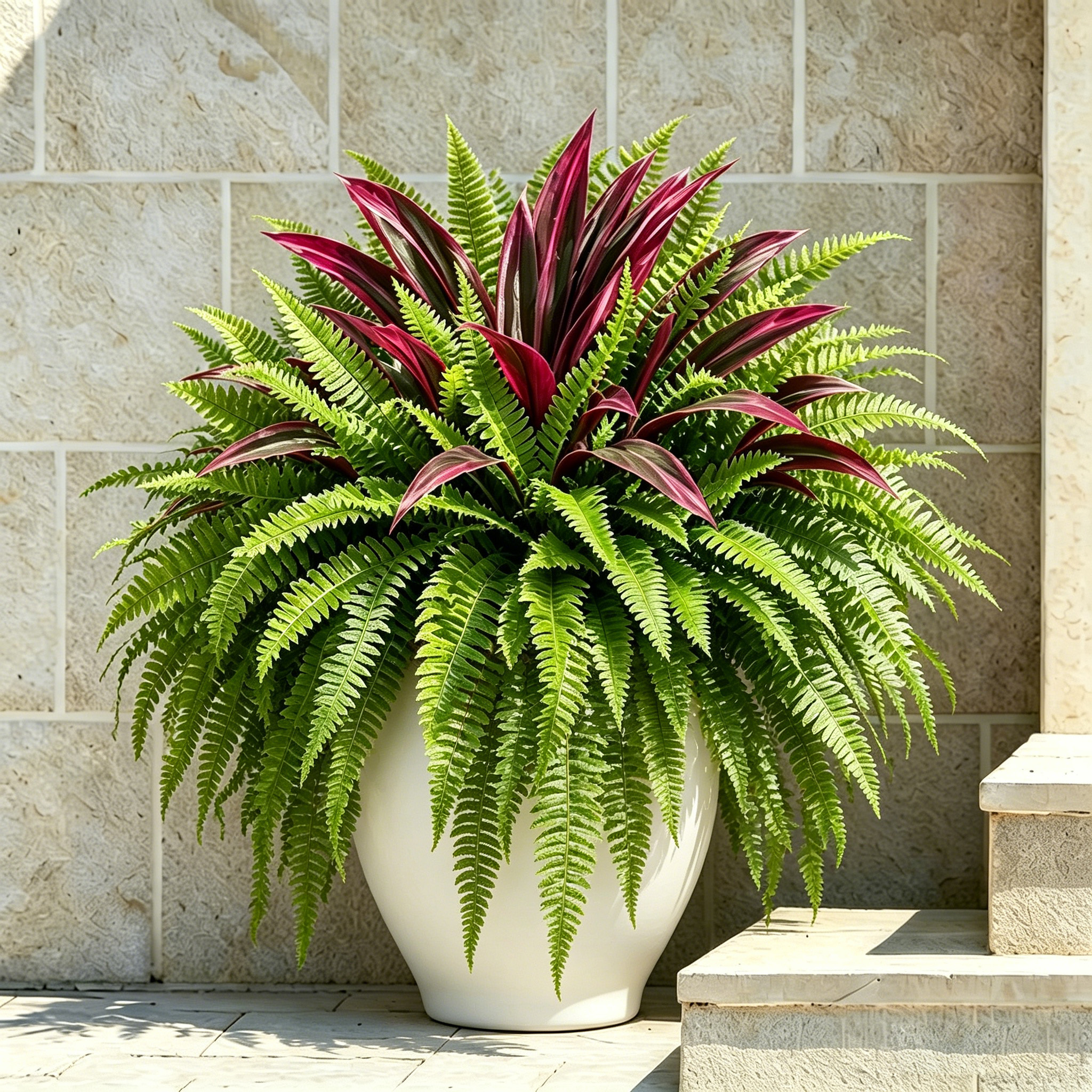 💥BUY 1 GET 1 FREE (2 PCS)🔥 48" Large UV-Resistant Artificial Fern & Red Dracaena Decorative Plants – Full, Lush & Fade-Resistant!