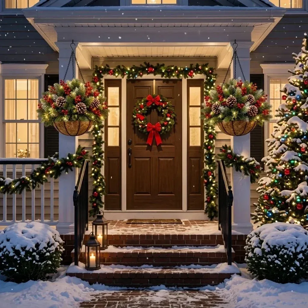 🎄 Last Day 49% OFF 🏆 Pre-Lit Christmas Hanging Basket | Pre-lit, weather-resistant, and zero maintenance