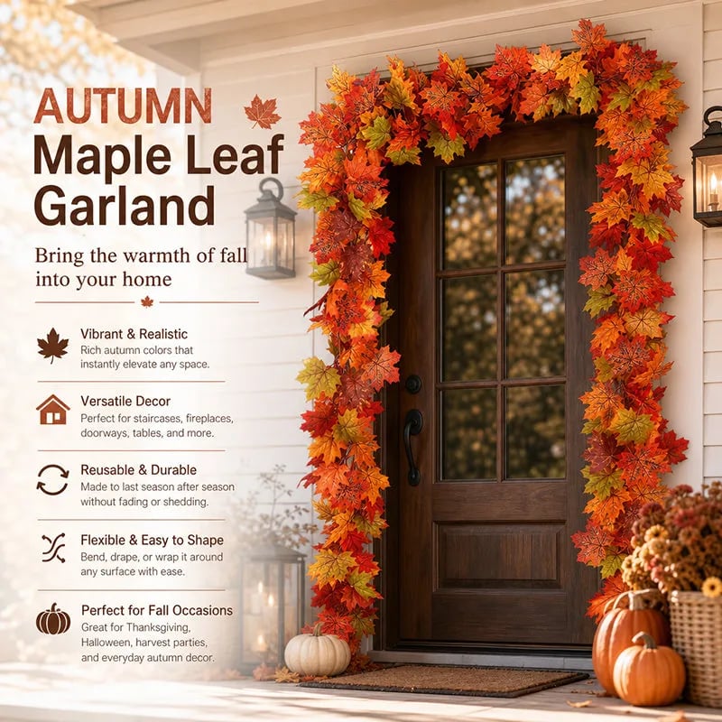 Autumn maple leaf garland decoration set for fall home decor