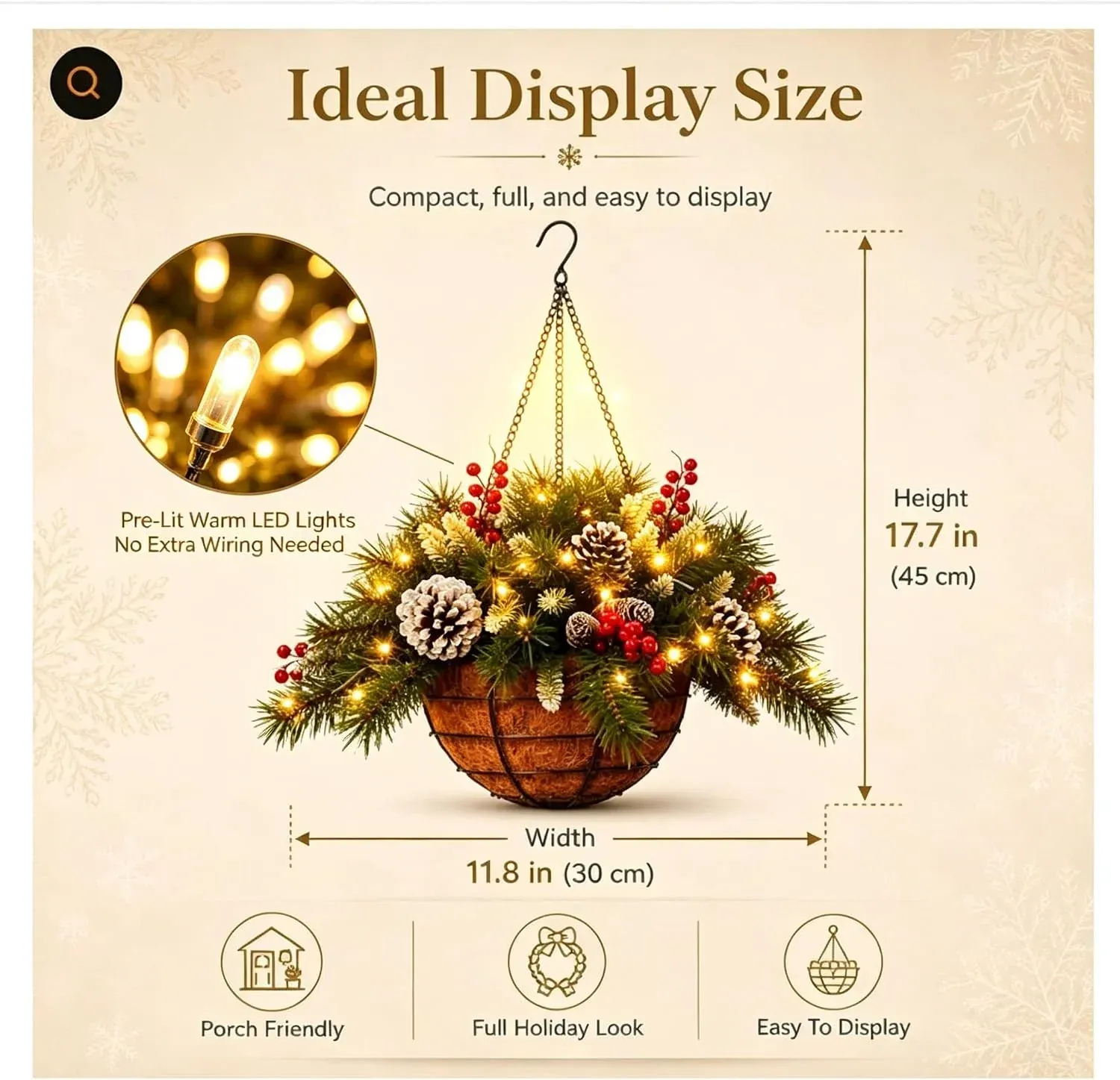 🎄 Last Day 49% OFF 🏆 Pre-Lit Christmas Hanging Basket | Pre-lit, weather-resistant, and zero maintenance