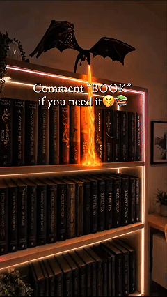 Illuminated dragon flame bookshelf ornament glowing effect demo loop