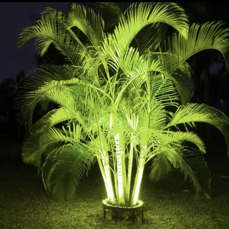 LED ring uplight illuminating palm tree from the base