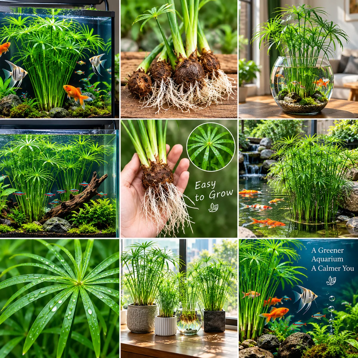 🌿 Vodní bambus (šáchor) – hydroponická rostlina – přírodní čistič vody pro akvária, nádrže pro želvy a zahradní jezírka.