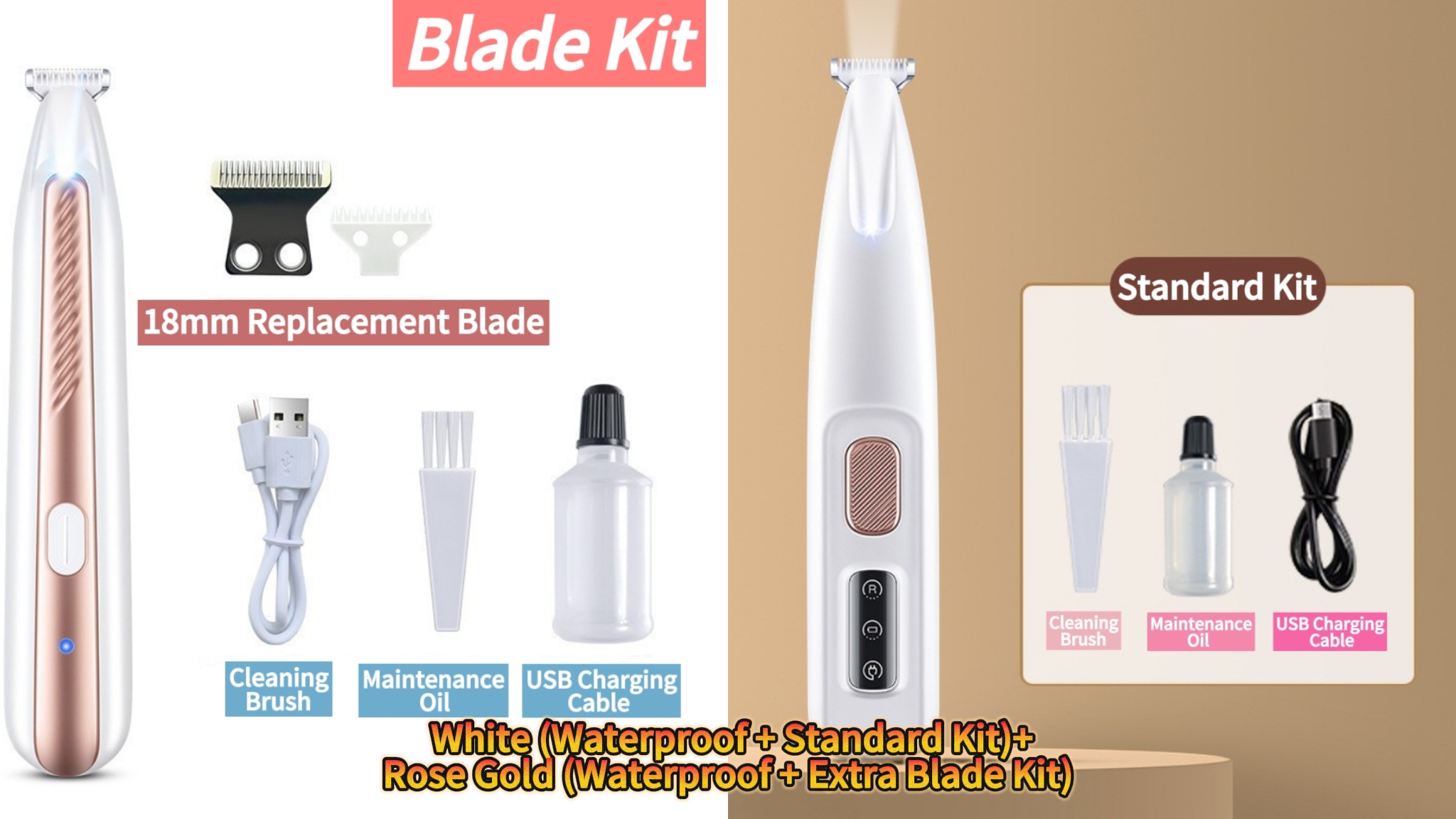 Pet Precision Trimmer for Dogs & Cats | Quiet, Waterproof & Rechargeable with LED Light