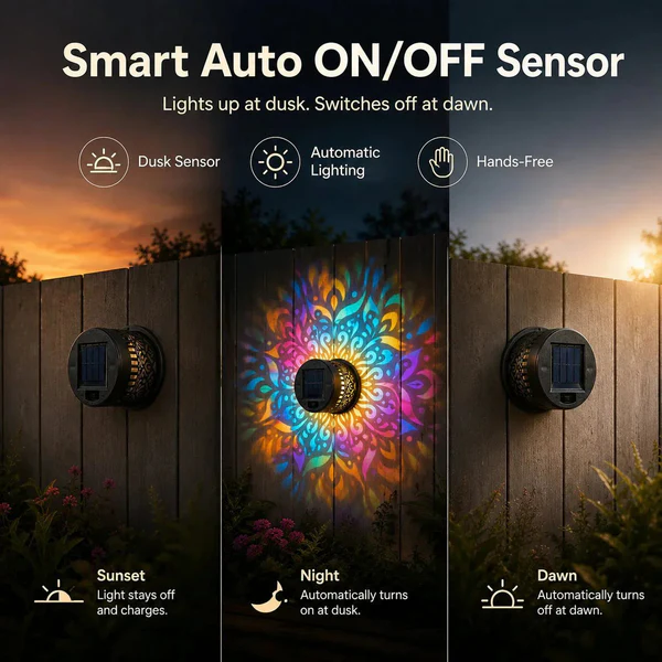 LED Solar Mandala Wall Light – Outdoor Light for Garden, Fence & Patio