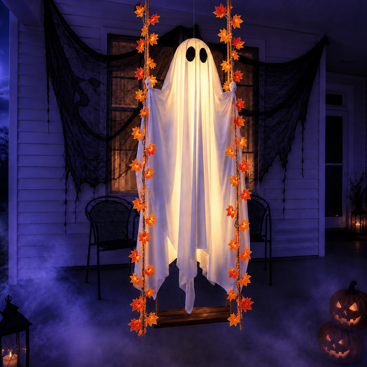 👻 5FT LED Hanging Ghost Swing – Outdoor Halloween Decor