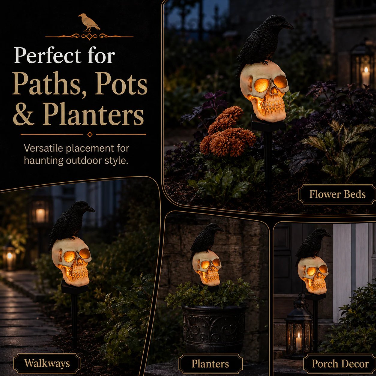 Solar-powered raven skull Halloween garden light Solar-powered raven skull Halloween garden light