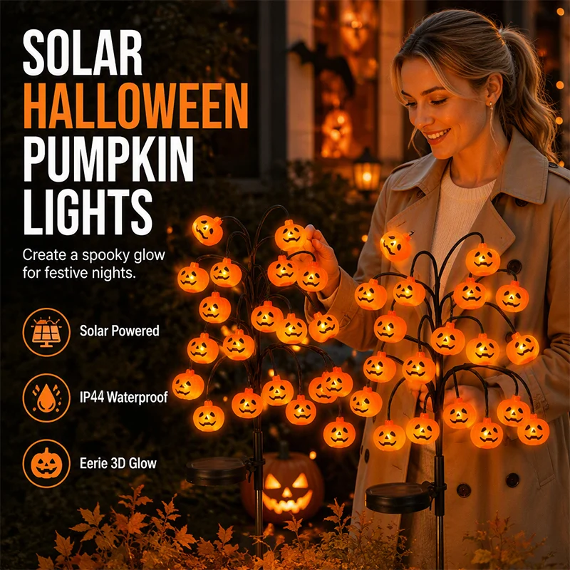 🔥LAST DAY Buy More Get Extra Free OFF✨Pumpkin Solar Branch Lights - Halloween Garden Stakes🎃