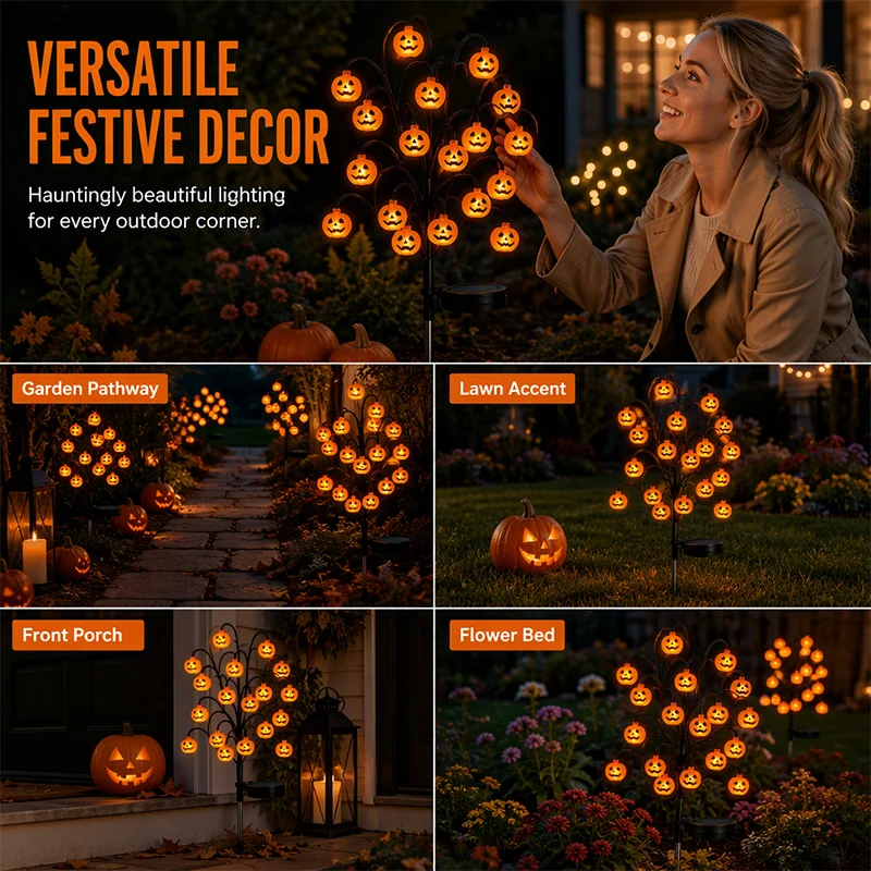 🔥LAST DAY Buy More Get Extra Free OFF✨Pumpkin Solar Branch Lights - Halloween Garden Stakes🎃