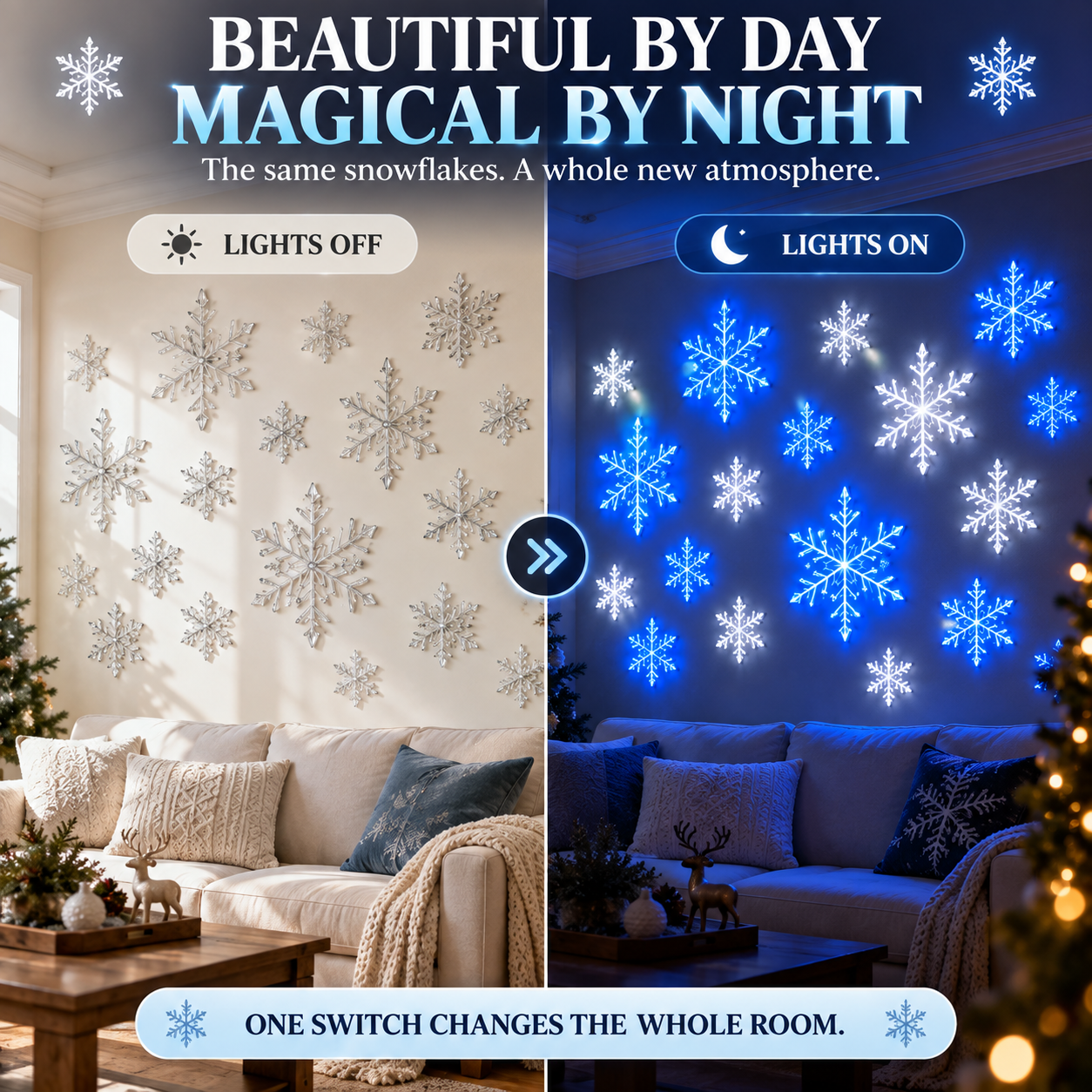 💙 Blue & White LED Snowflake Lights – Winter Wonderland Christmas Wall Decor
