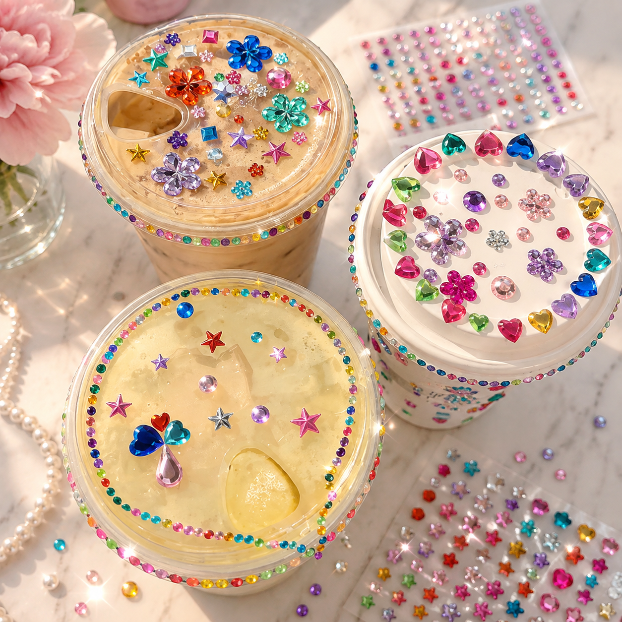 ✨ 3,500-Piece Rhinestone Sticker Kit – 12 Sheets of Sparkling 3D Gem & Pearl Stickers💎