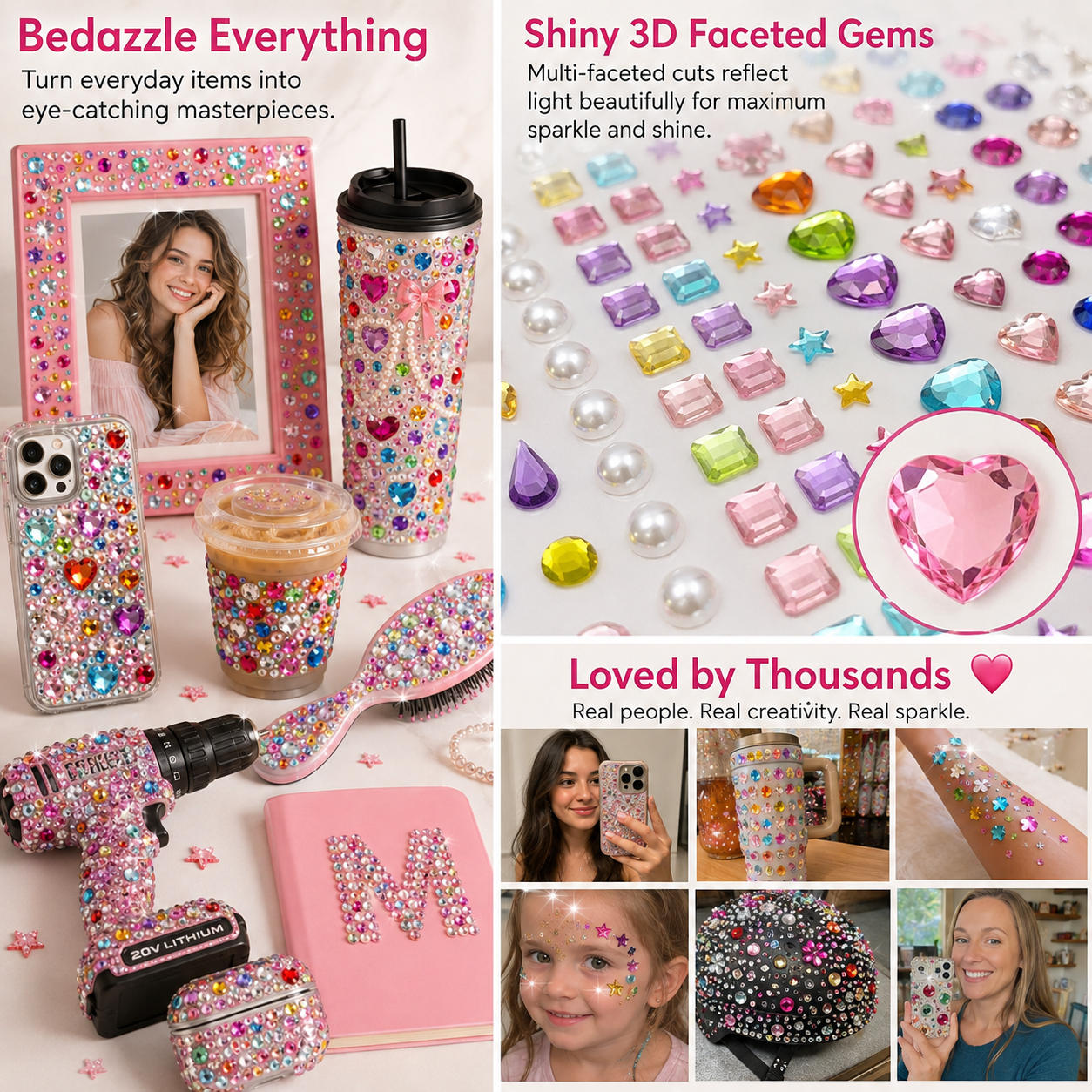 ✨ 3,500-Piece Rhinestone Sticker Kit – 12 Sheets of Sparkling 3D Gem & Pearl Stickers💎