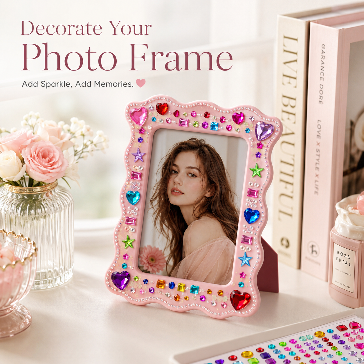 ✨ 3,500-Piece Rhinestone Sticker Kit – 12 Sheets of Sparkling 3D Gem & Pearl Stickers💎