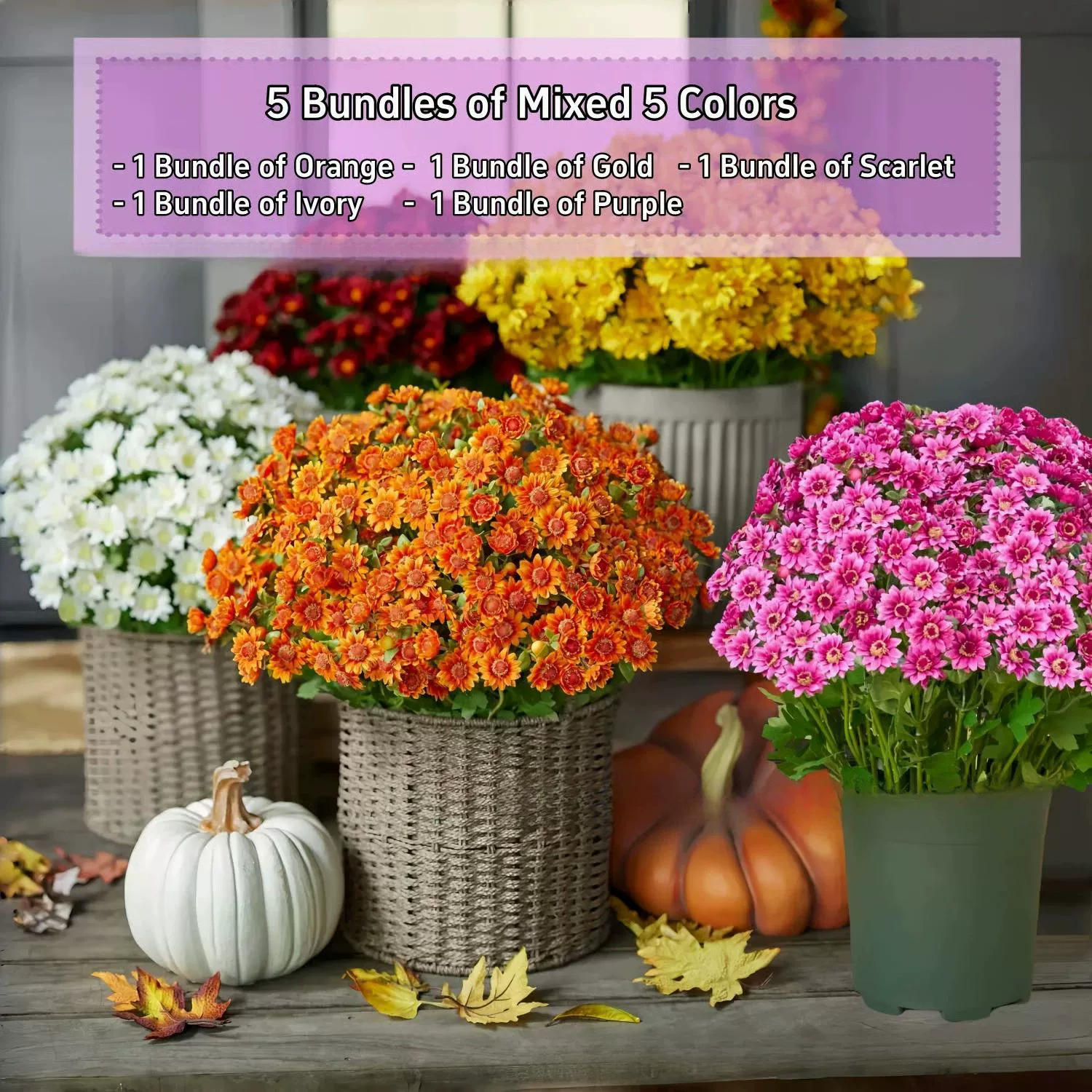 Artificial Sunset Mums Flowers – UV Resistant, Fade Resistant & Maintenance-Free Outdoor Décor