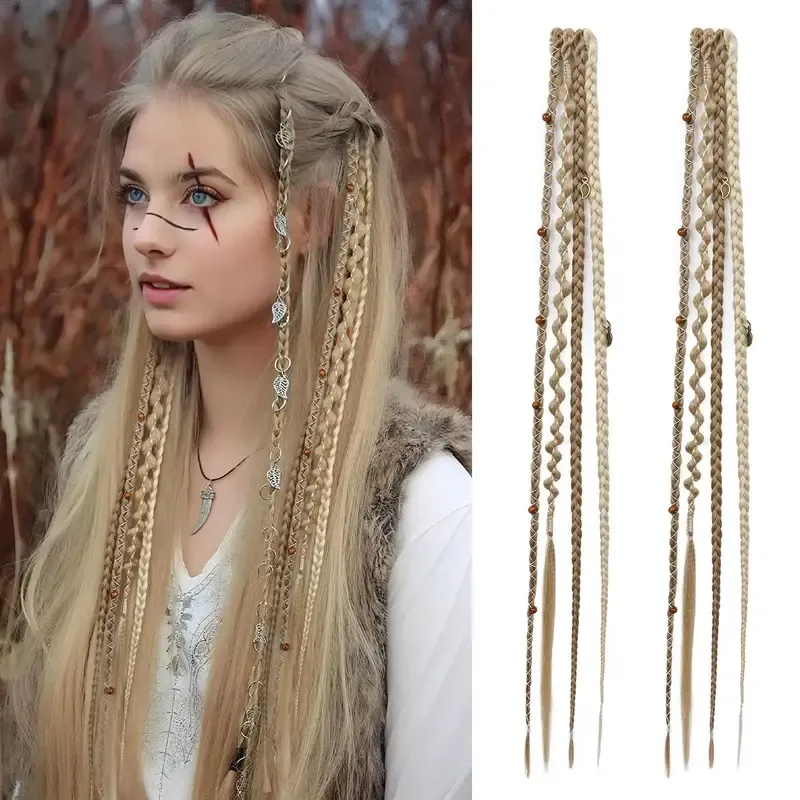 🌿 Boho Beaded Clip-In Braids – Effortless Style for Festivals & Everyday Looks