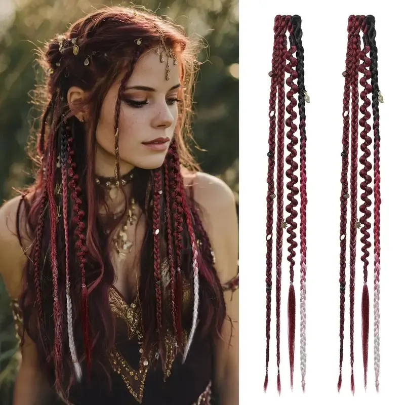 🌿 Boho Beaded Clip-In Braids – Effortless Style for Festivals & Everyday Looks