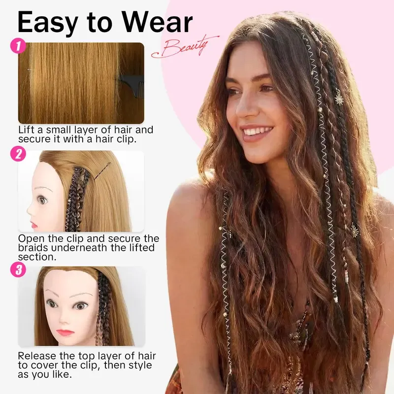 🌿 Boho Beaded Clip-In Braids – Effortless Style for Festivals & Everyday Looks