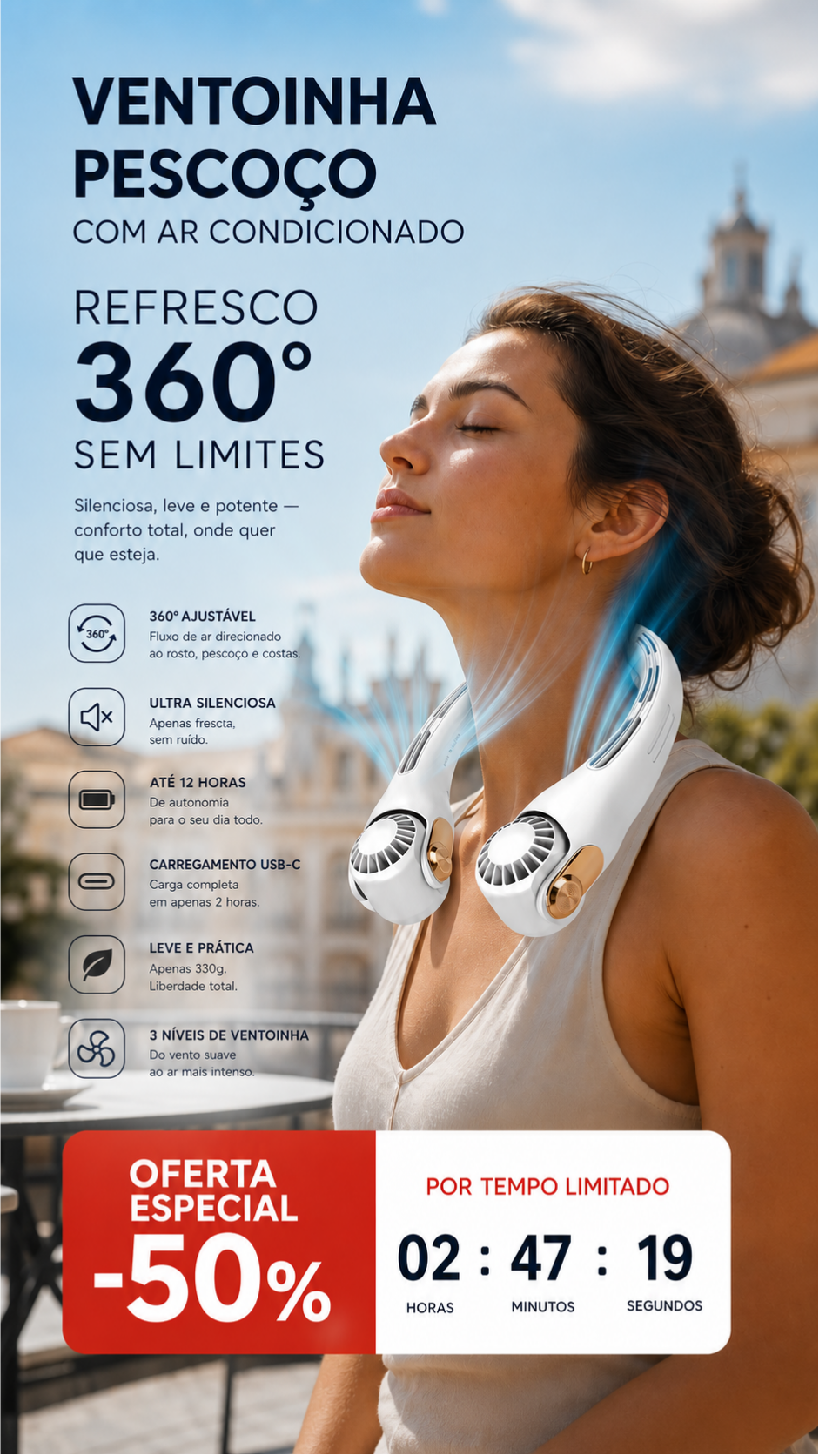 🥳2026 HOT SALE🥳💨 50% OFF!🍃 Neck Air Conditioner Fan – Ultra‑quiet, 360° rotating, 3 speeds. Hands‑free cooling, long battery. Summer essential! 😎🌬️