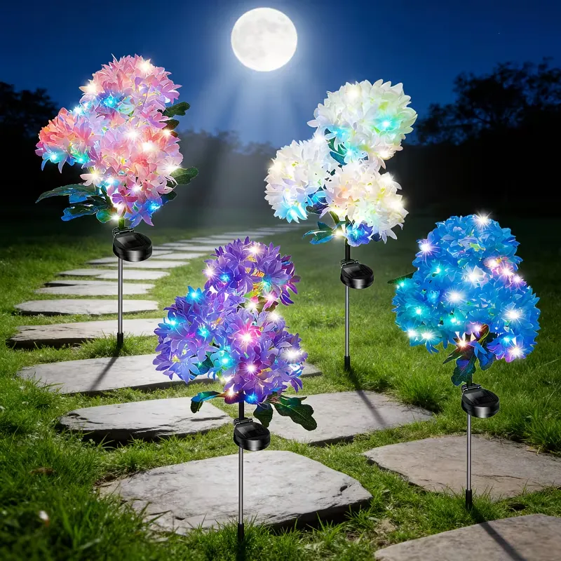 🌸 2026 Best Seller | 4-Pack LED Outdoor Solar Hydrangea Flower Lights
