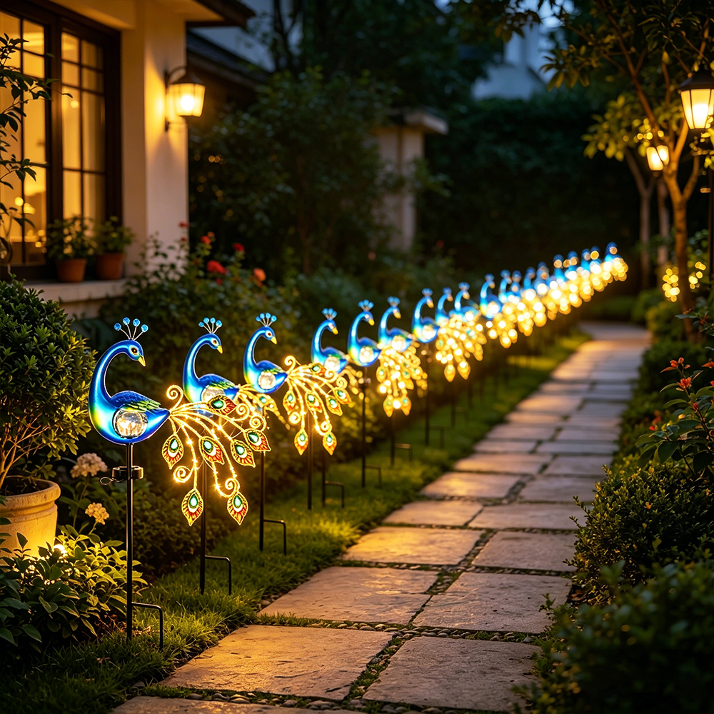 🦚✨ Solar Peacock Crackle Glass Globe Garden Stake Light