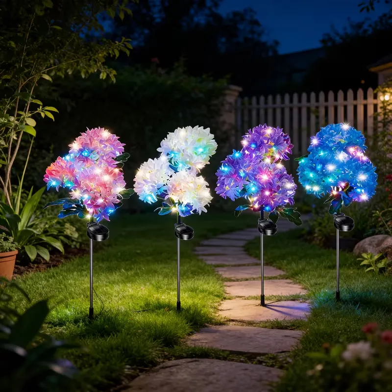 🌸 2026 Best Seller | 4-Pack LED Outdoor Solar Hydrangea Flower Lights