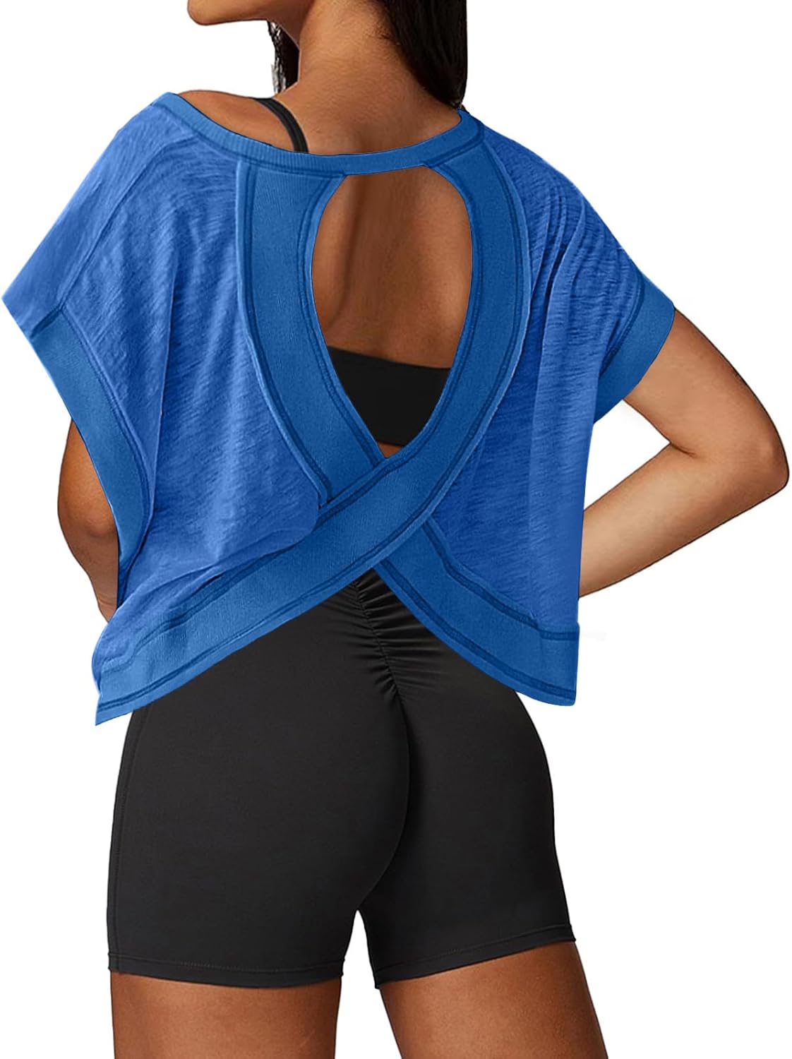 UNIANKIYA Open Back Workout Top – Loose Fit Crop Tee, Short Sleeve for Gym, Running & Yoga
