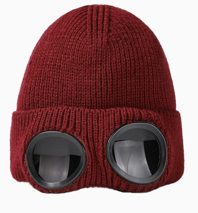 Knit Beanie with Goggle Details