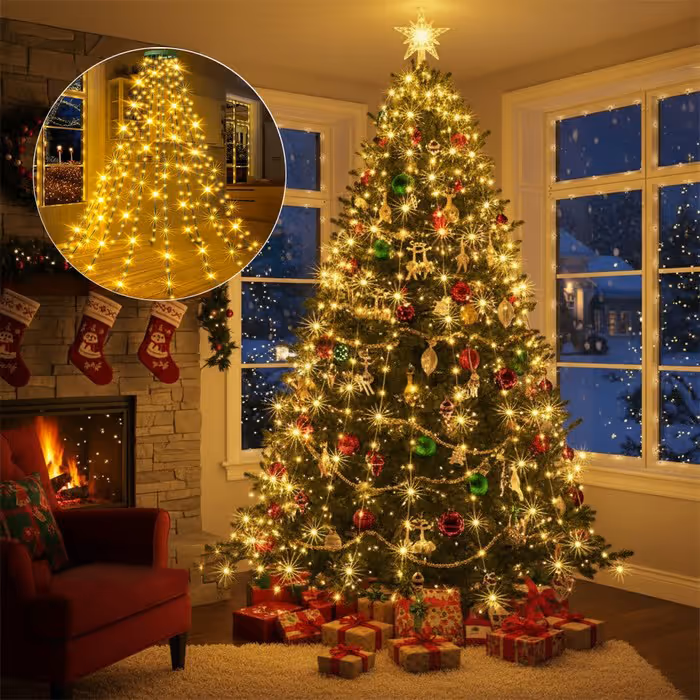 🎄Holiday Pre-Sale🔥Waterproof Christmas Tree Waterfall Lights with Ring