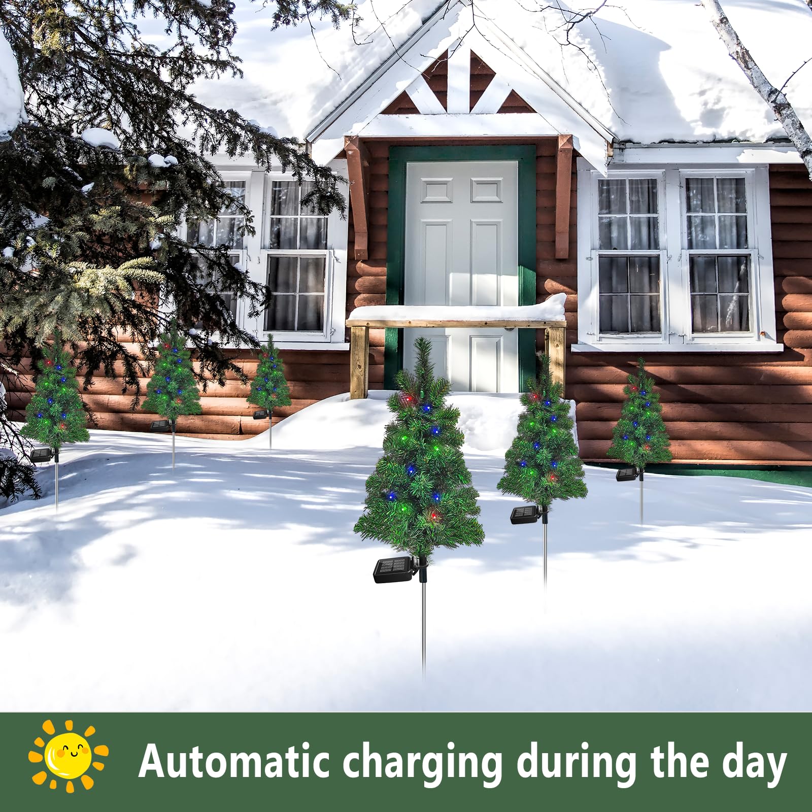 Solar Christmas Tree Garden Stake Lights Outdoor Waterproof Pathway Lights Xmas Tree Light for Lawn Patio Yard Front Porch Christmas Decor 2pcs