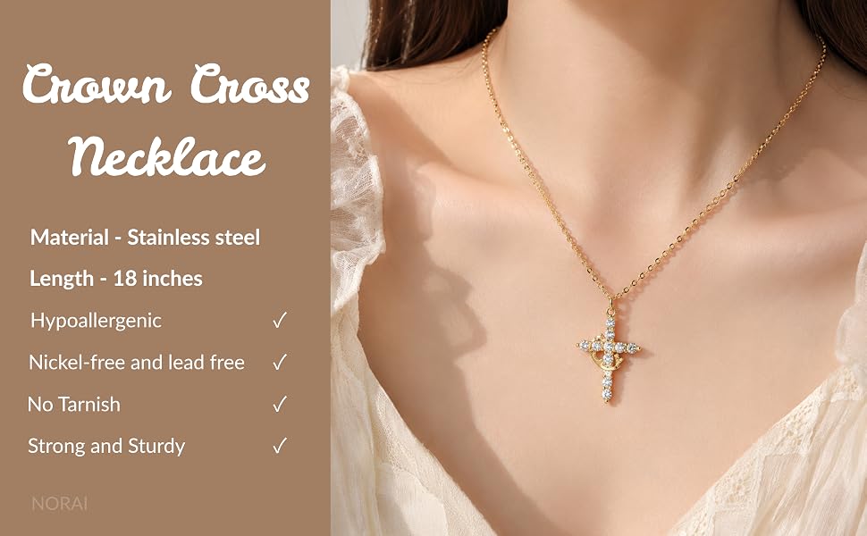 Rotatable Crown Cross Necklace for Women