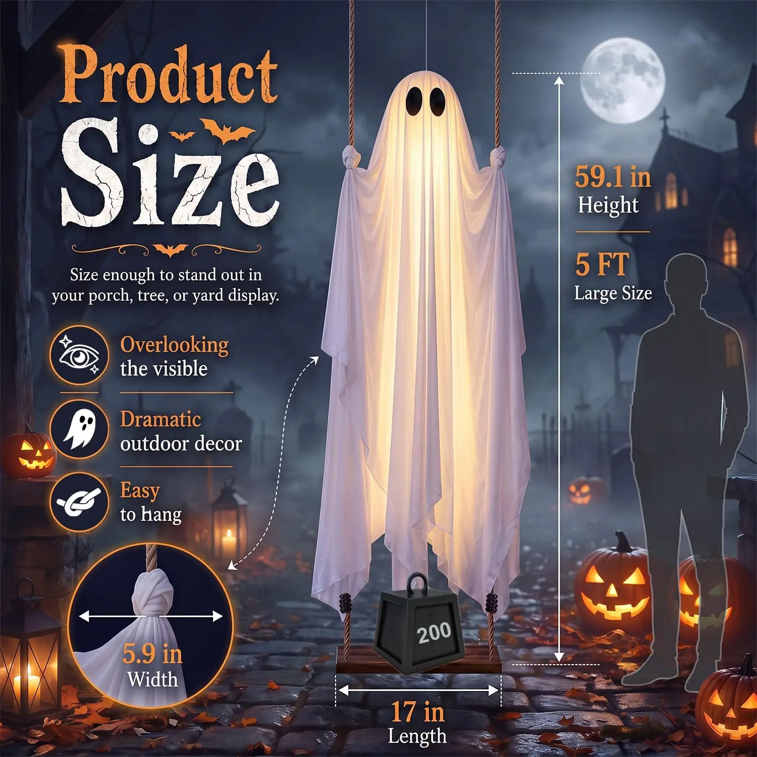 🔥LAST DAY 50% OFF-Halloween Hanging Ghost 5FT Swinging Outdoor Yard Decor