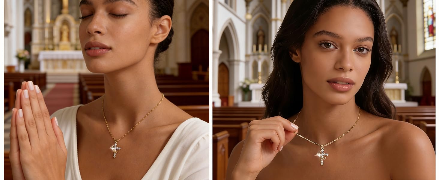 Christian cross crown necklace