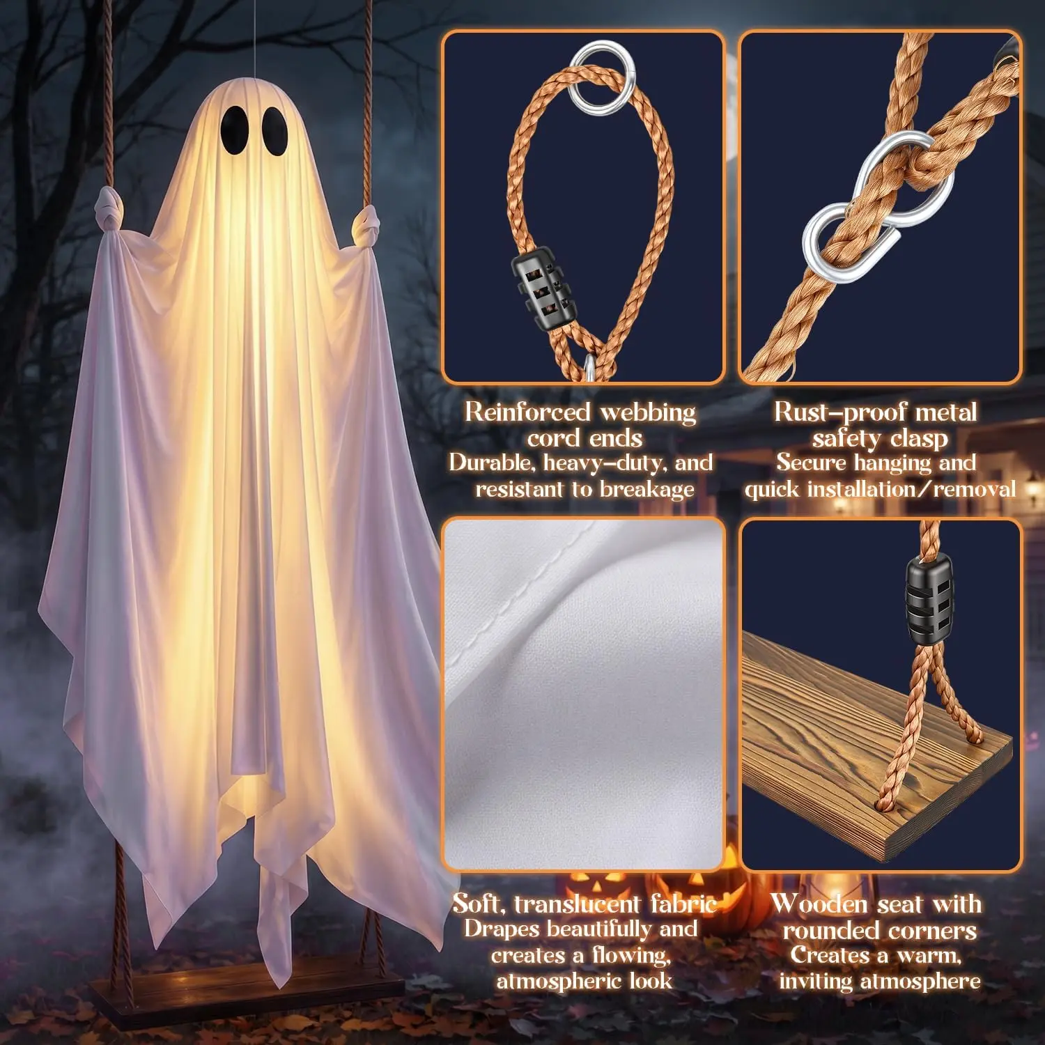 🔥LAST DAY 50% OFF-Halloween Hanging Ghost 5FT Swinging Outdoor Yard Decor
