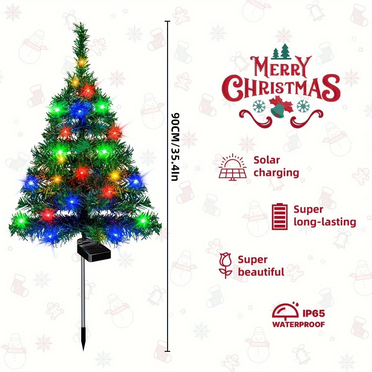 Solar Christmas Tree Garden Stake Lights Outdoor Waterproof Pathway Lights Xmas Tree Light for Lawn Patio Yard Front Porch Christmas Decor 2pcs