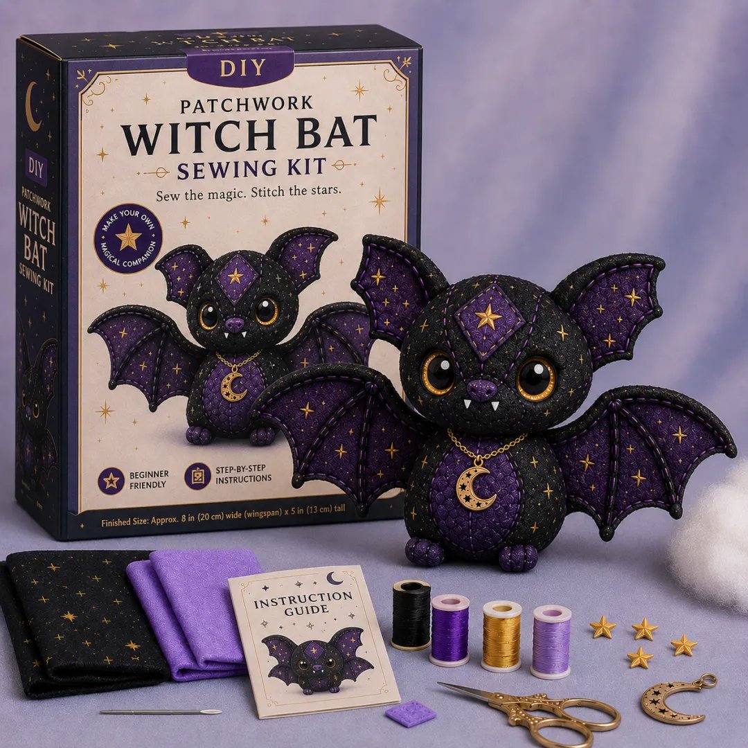 🔥LAST DAY 30% OFF - 🐱Mystic Patchwork Animal Sewing Kit – DIY Plush Craft Kit with Starry Fabric, Moon Charm