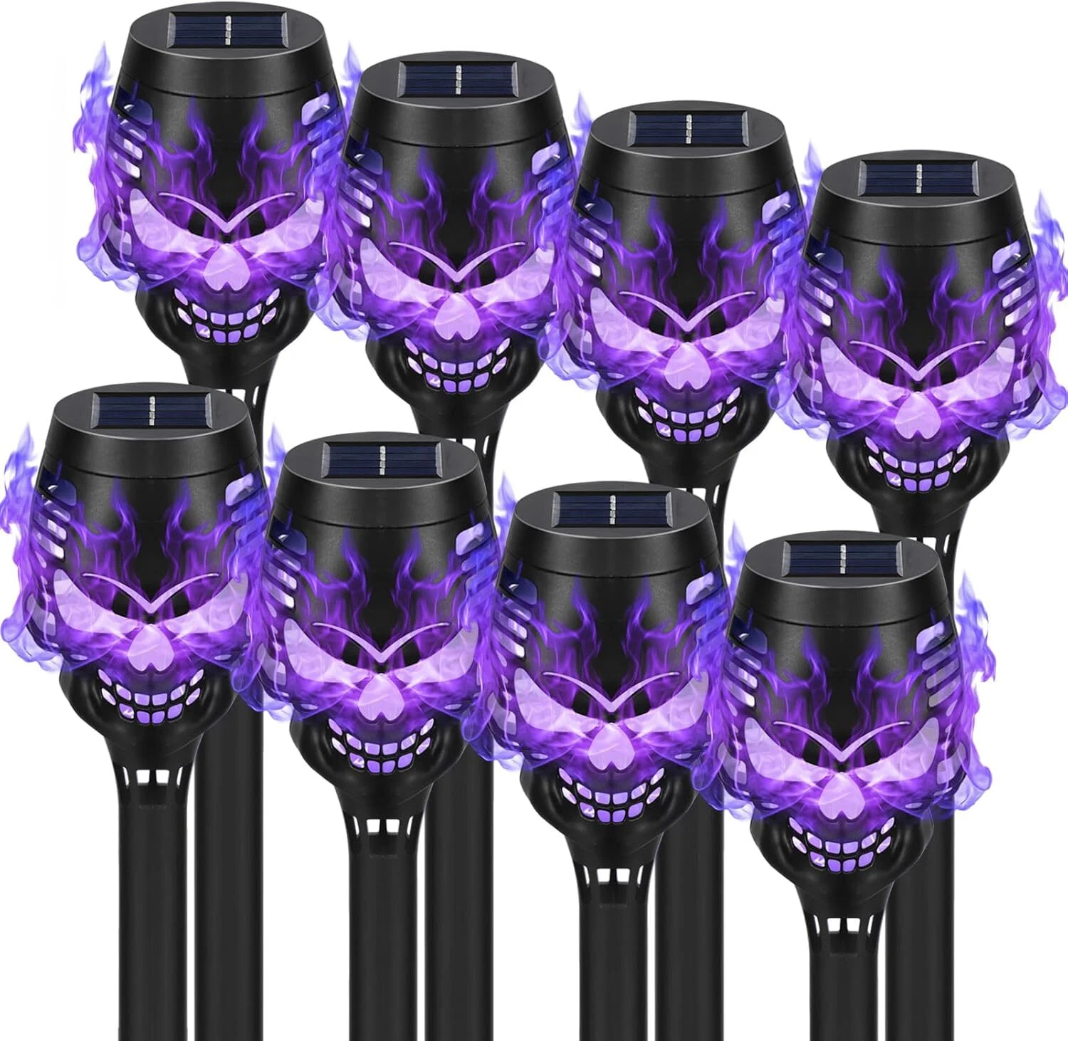 4/8 X Halloween Skulls Solar Pathway Lights Purple Torch Flame Lights for Garden