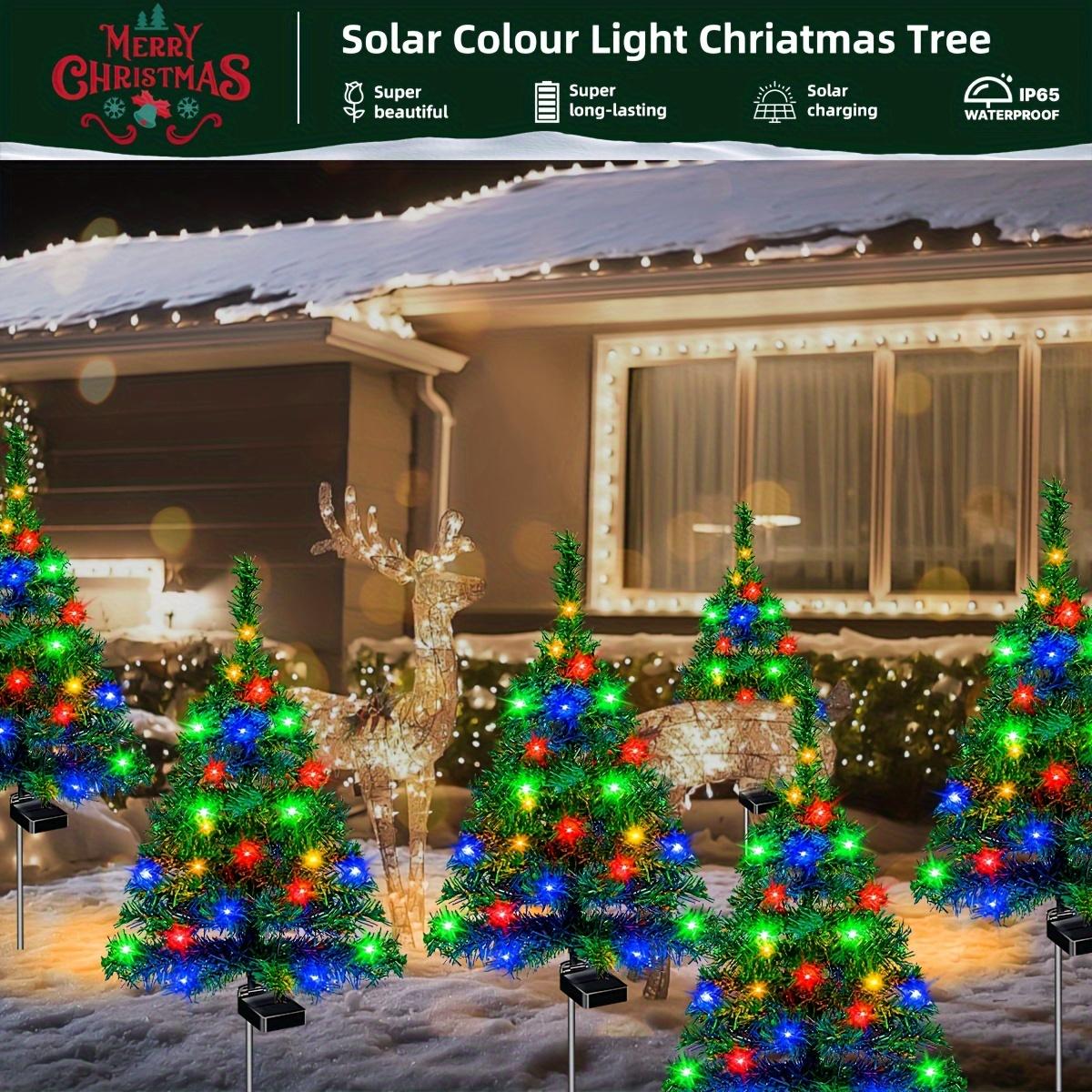 Solar Christmas Tree Garden Stake Lights Outdoor Waterproof Pathway Lights Xmas Tree Light for Lawn Patio Yard Front Porch Christmas Decor 2pcs