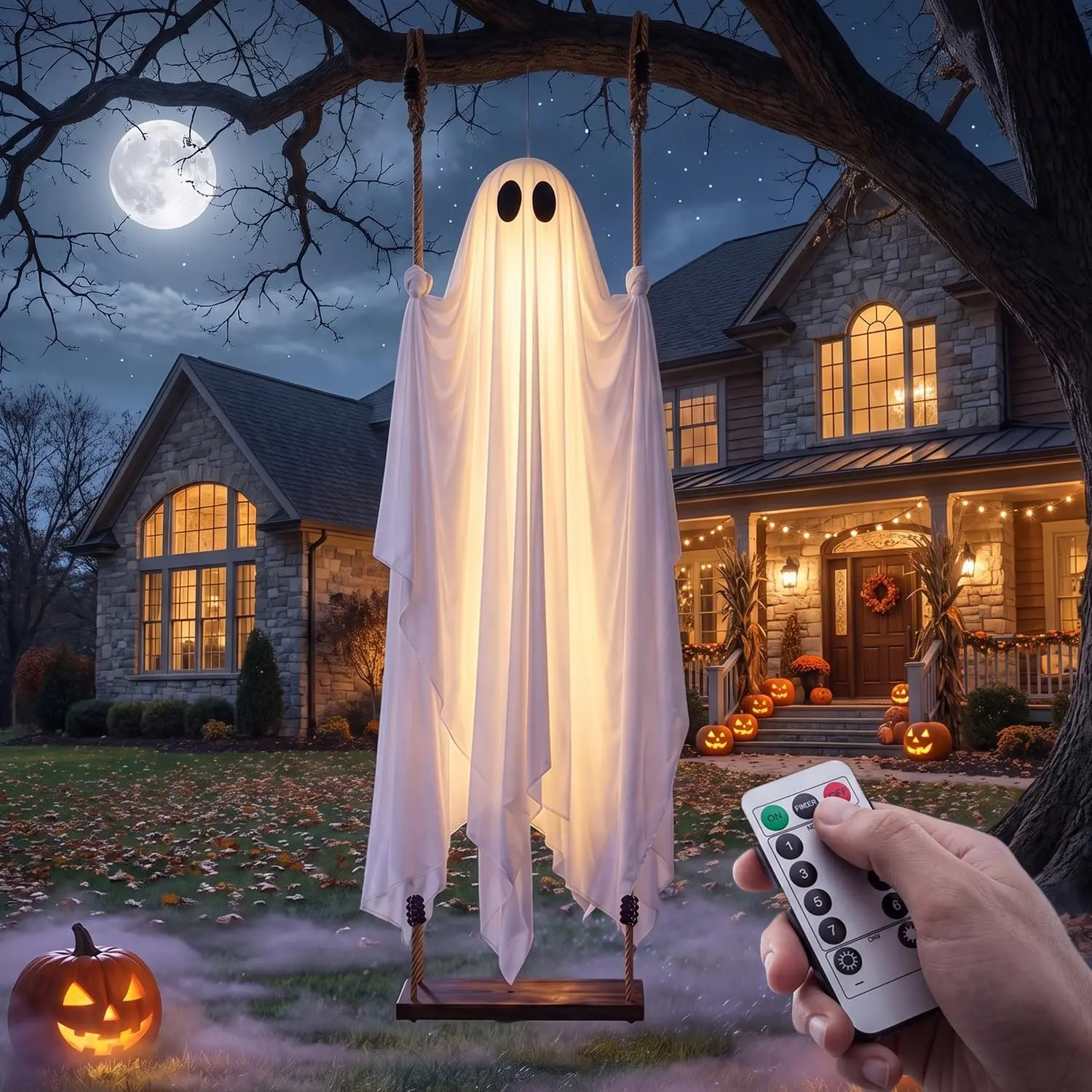 🔥LAST DAY 50% OFF-Halloween Hanging Ghost 5FT Swinging Outdoor Yard Decor